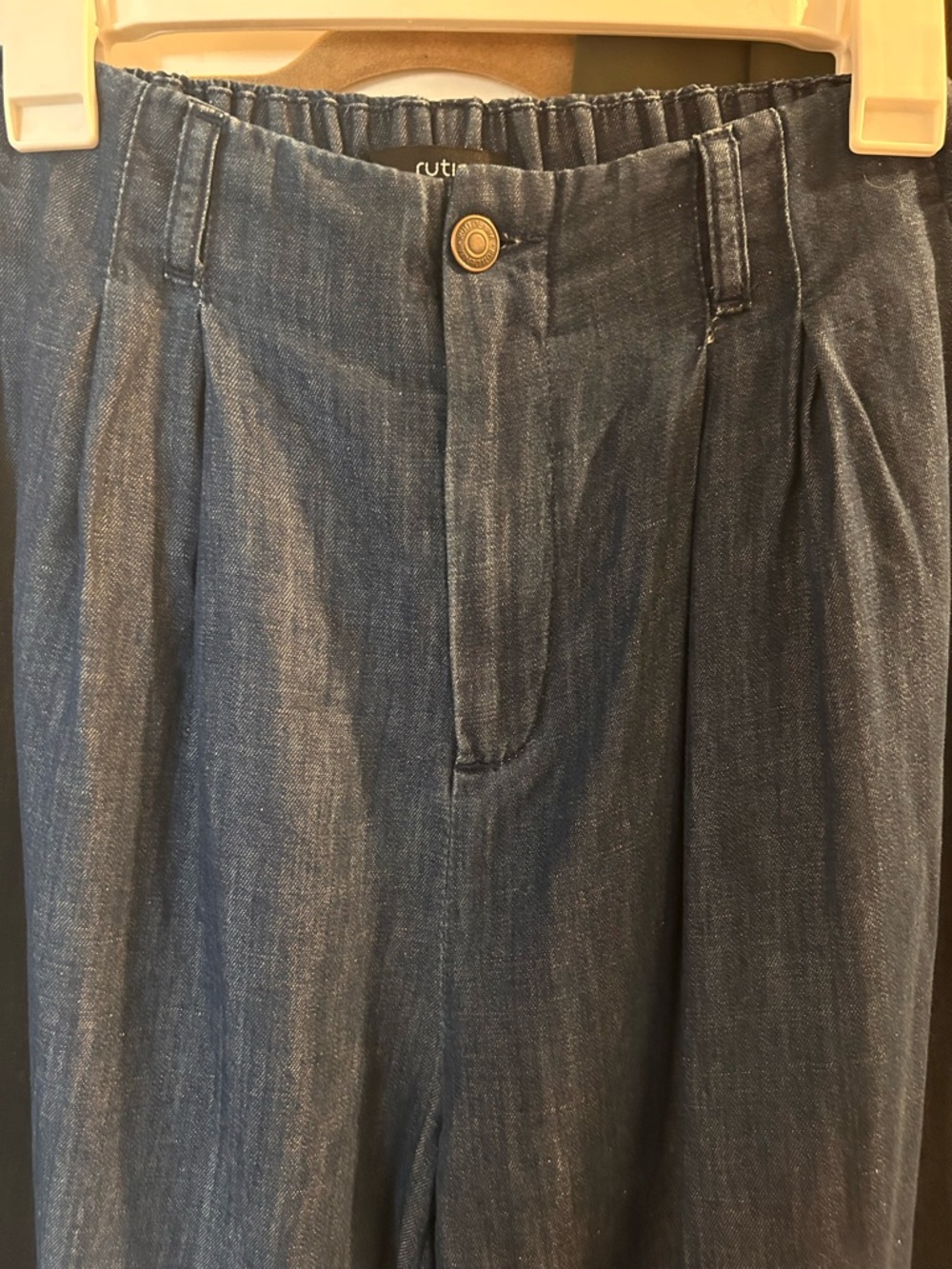 Ruti High-Rise Wide-Leg Trouser Jeans - Dark Blue Chambray-Style, like new - Picture 5 of 14